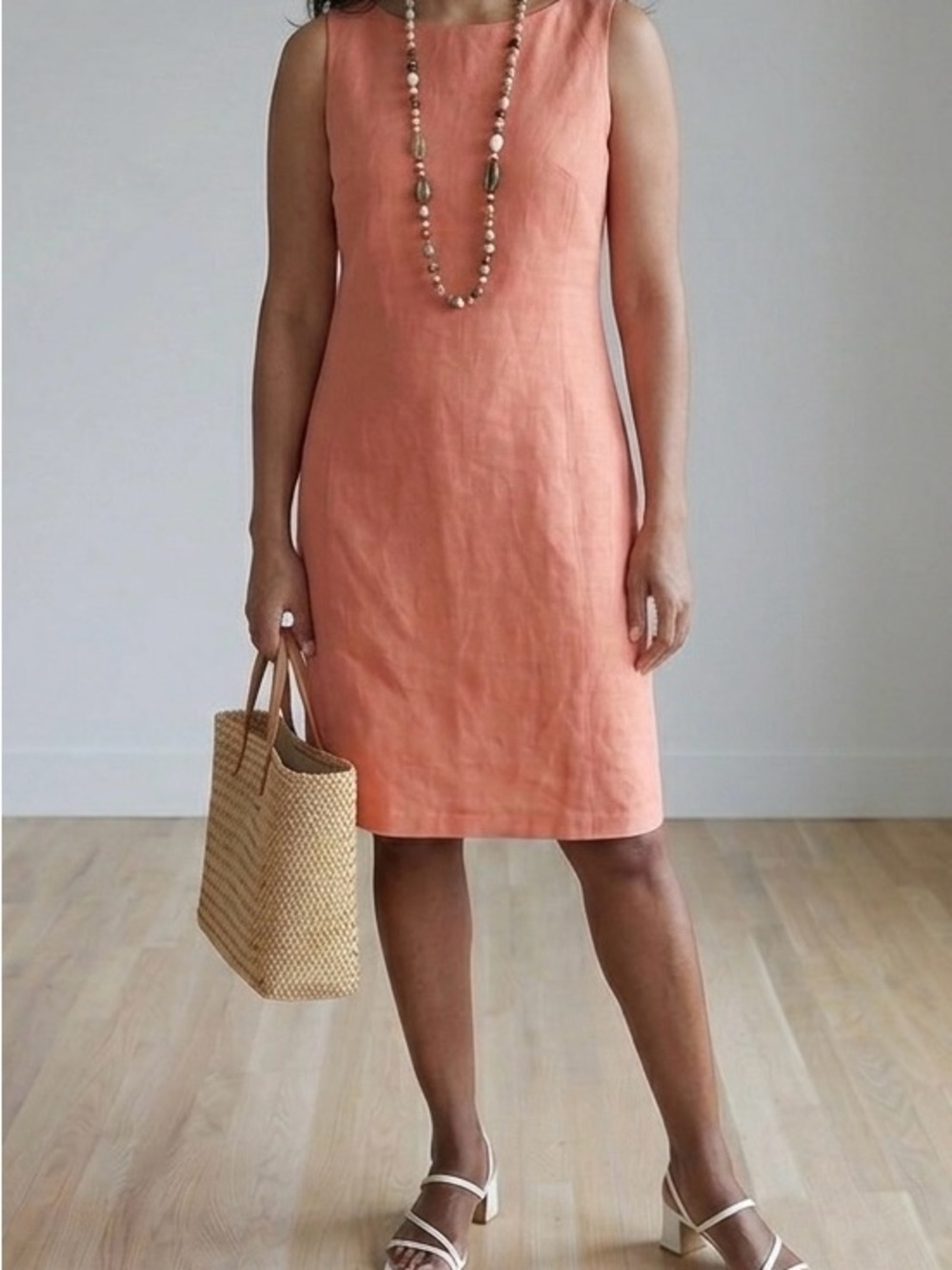 Talbots Coral Sleeveless Linen Sheath Dress